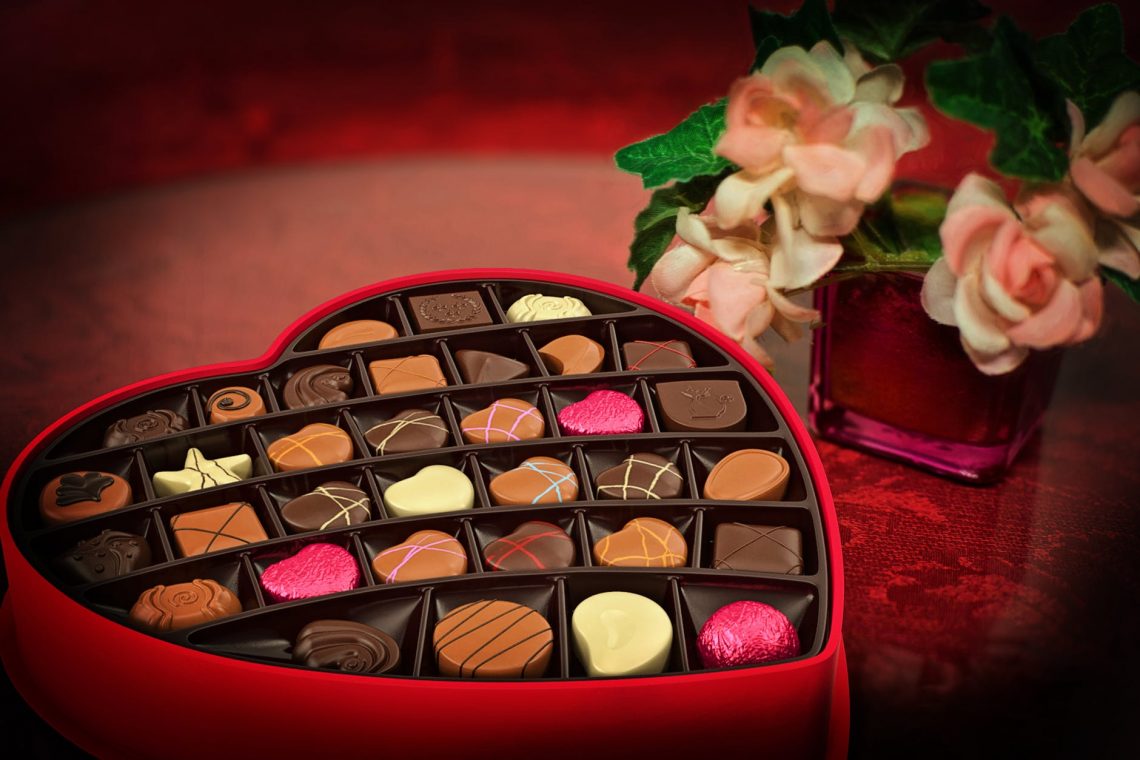 Valentine's day chocolate and flowers